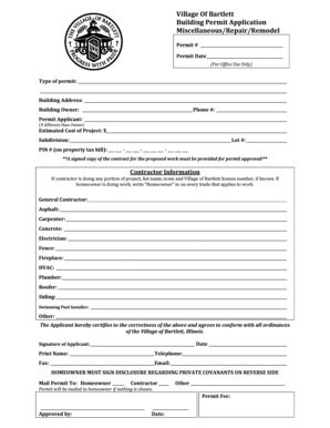 Village of Bartlett Permits  Form