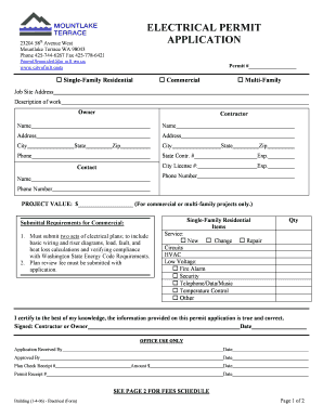 Mountlake Terrace Electrical Permit  Form