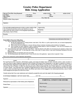 Ride along Application City of Greeley  Form