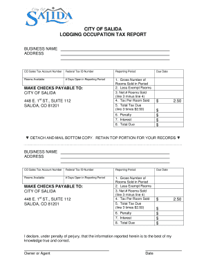 City of Salida Lodging Occupation Tax Form