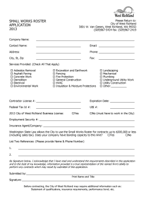 Small Works Application City of West Richland  Form