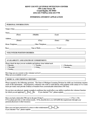 Kent County Juvenile Detention Center Internship Form