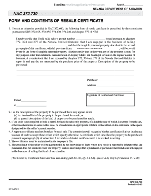 Blank Nevada Resale Certificate Form