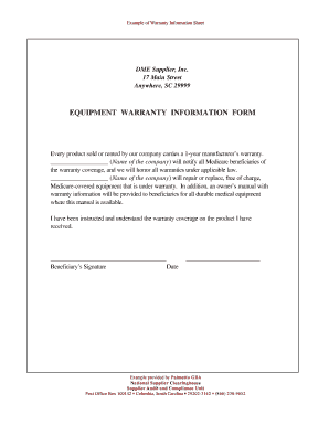 Equipment Warranty Template  Form