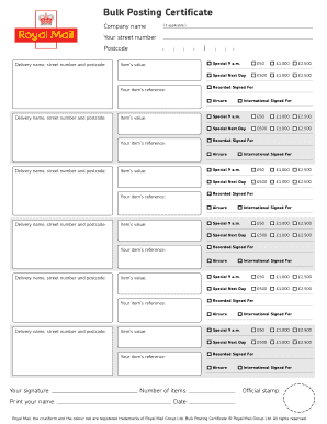 Bulk Posting Certificate  Form