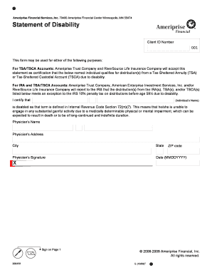 Statement of Disability 200458 Ameriprise Financial  Form