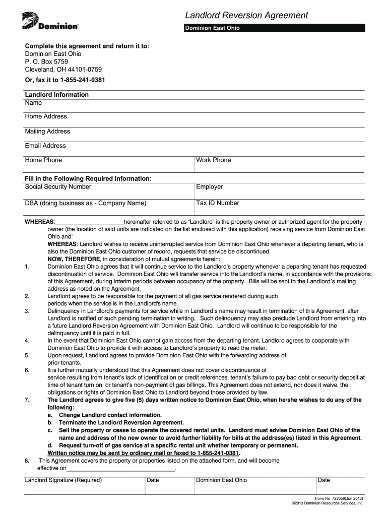 Dominion East Ohio Request for Landlord Reversion  Form