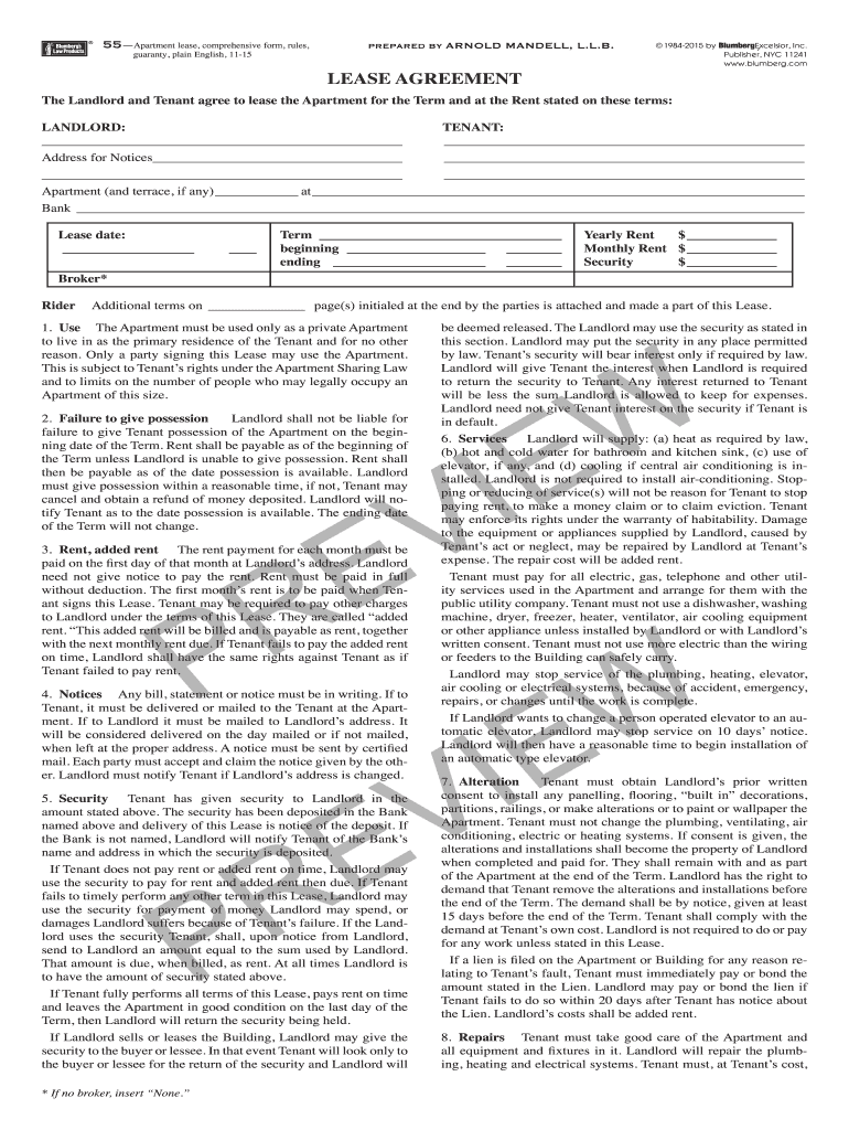 Lease Agreement A55 Apartment  Form