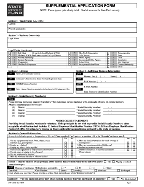 Supplemental Application Form State Compensation Insurance Fund