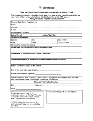 Lufthansa Veterinary Certification ChrisandCin  Form