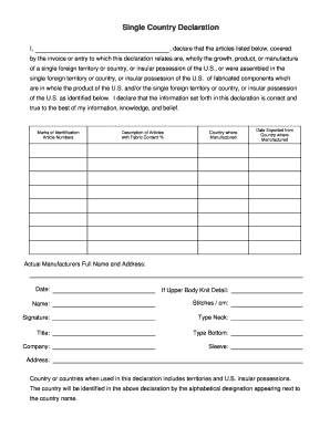 Single Country Declaration  Form