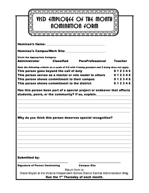 Employee of the Month Criteria Checklist  Form