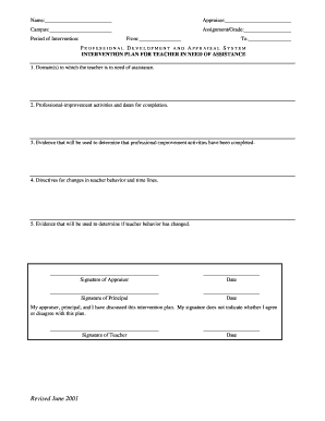 Teacher in Need of Assistance Plan  Form
