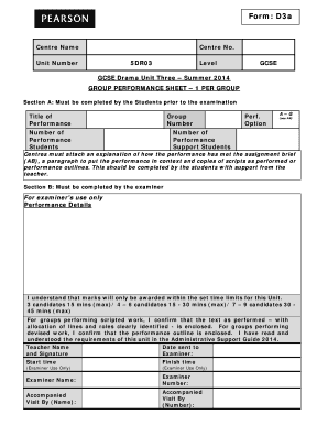 What is Performance Option for Form D3a Drama Edexcel