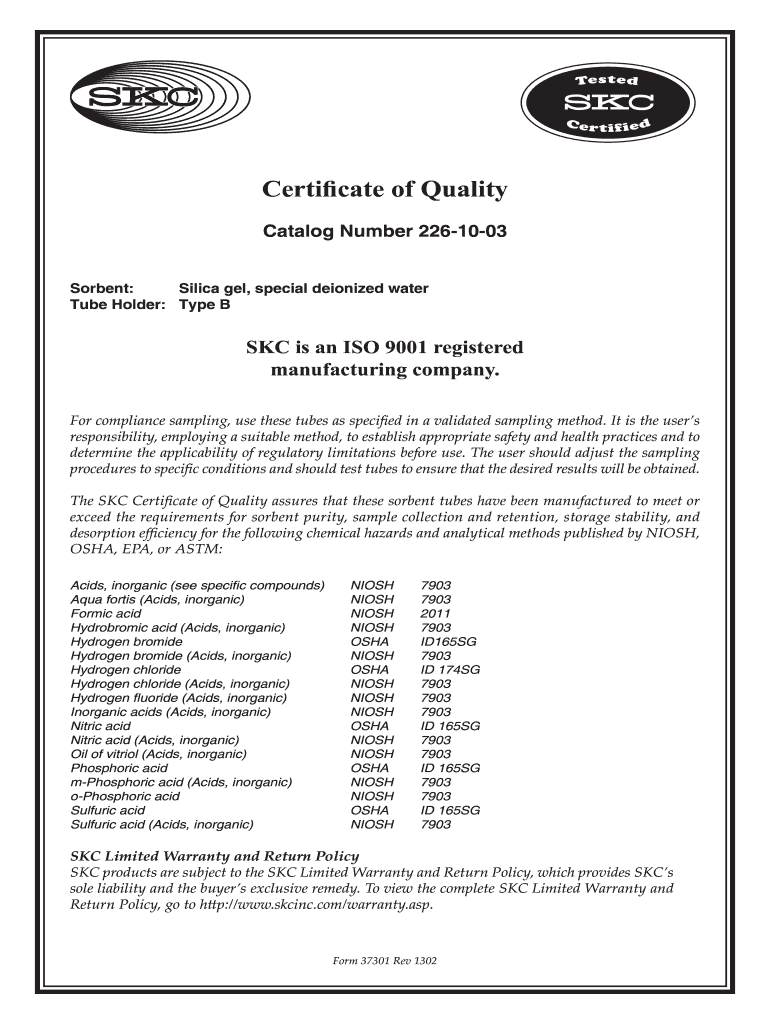 Certificate of Quality Template  Form