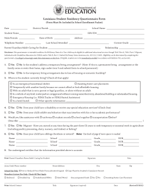 Louisiana Student Residency Questionnaire Form