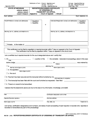 MC 501 990 REPORTERRECORDER CERTIFICATE of Forms