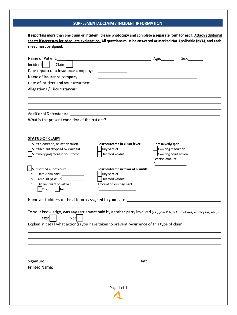 Claim Supplement Form Kinsale Insurance