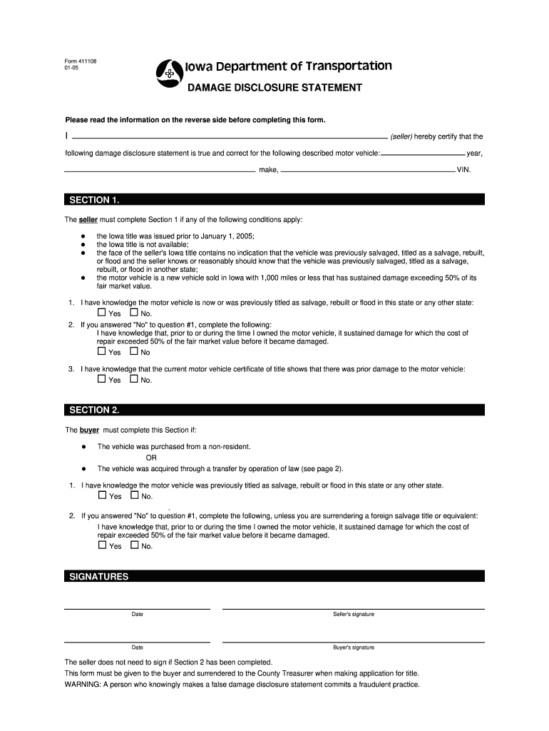  Iowa Damage Disclosure Statement 2005-2024