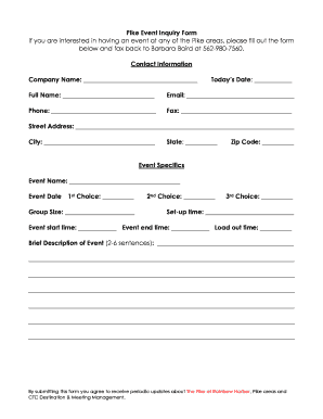 Event Inquiry Form Template Word