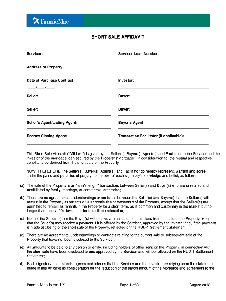  Fannie Mae Occupancy Affidavit 2012-2024