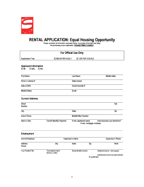 Equal Housing Opportunity Rental Application  Form