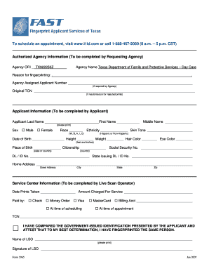 Fast Pass for Child Care Licensing Form