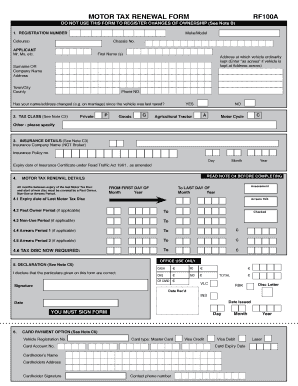 Motor Tax Renewal Form