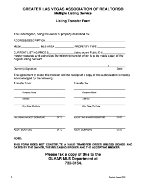 Listing Transfer Form