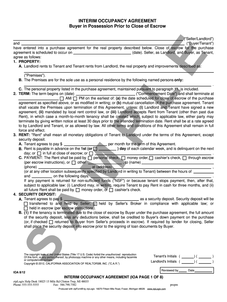 INTERIM OCCUPANCY AGREEMENT Buyer in ZipLogix  Form