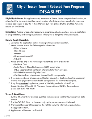 City of Tucson Transit Reduced Fare Program Form