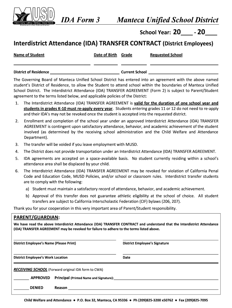 Manteca Unifed School Disrict  Form