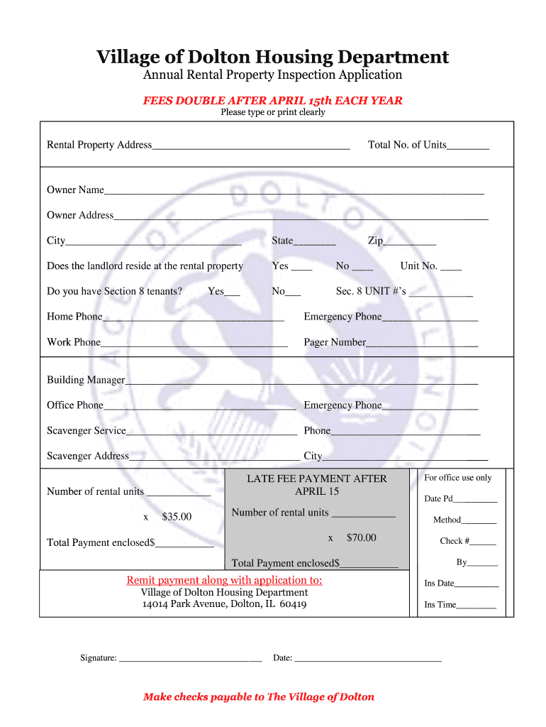 Village of Dolton Housing Department  Form