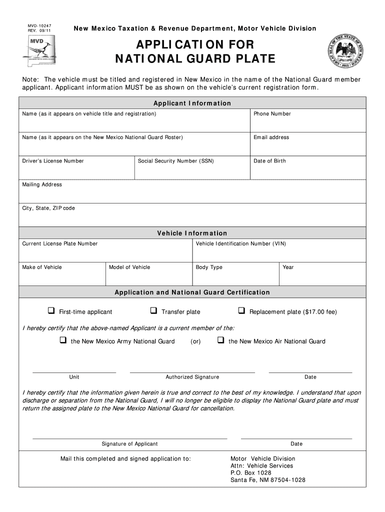 Get and Sign National Guard Plate 2011-2022 Form