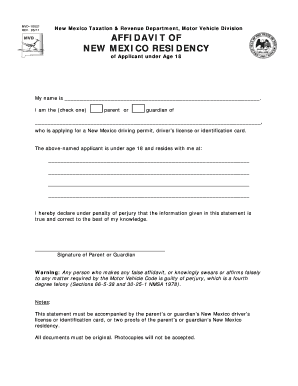  Affidavit of Residency Form 2011