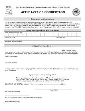 Affidavit of Correction Nm  Form