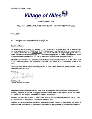 Village of Niles Beverage Tax Form