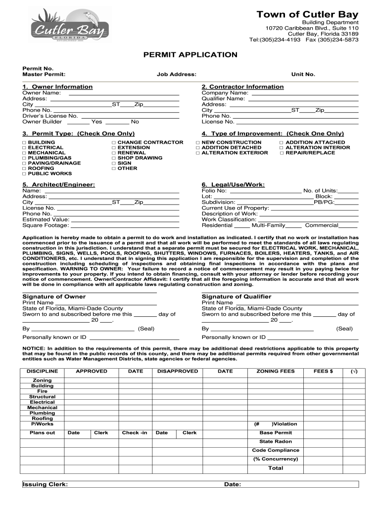 Cutler Bay Permit Application  Form