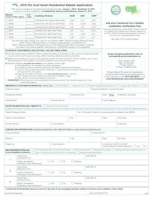 MA Cool Smart Residential Rebate Application NStar  Form