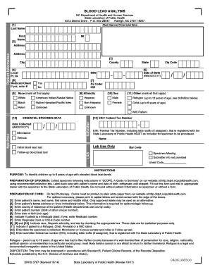 DHHS 3707 North Carolina State Laboratory Public Health  Form