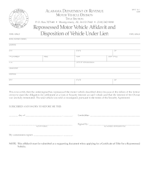 Alabama Repo Affidavit  Form