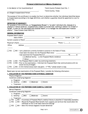 Physician&#039;s Certificate of Medical Examination Texas  Form