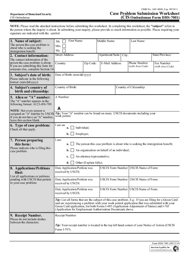 Dhs Form 7001 PDF