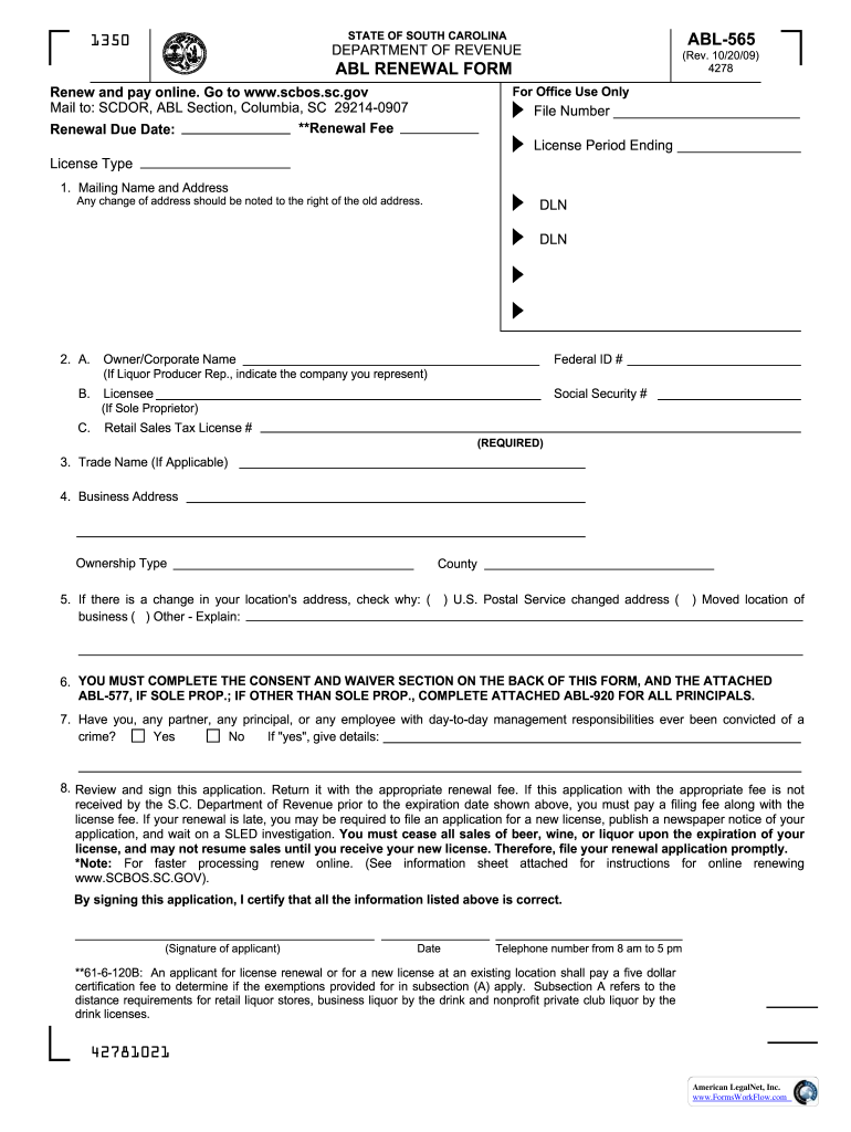  ABL RENEWAL FORM ABL 565  Justia 2009