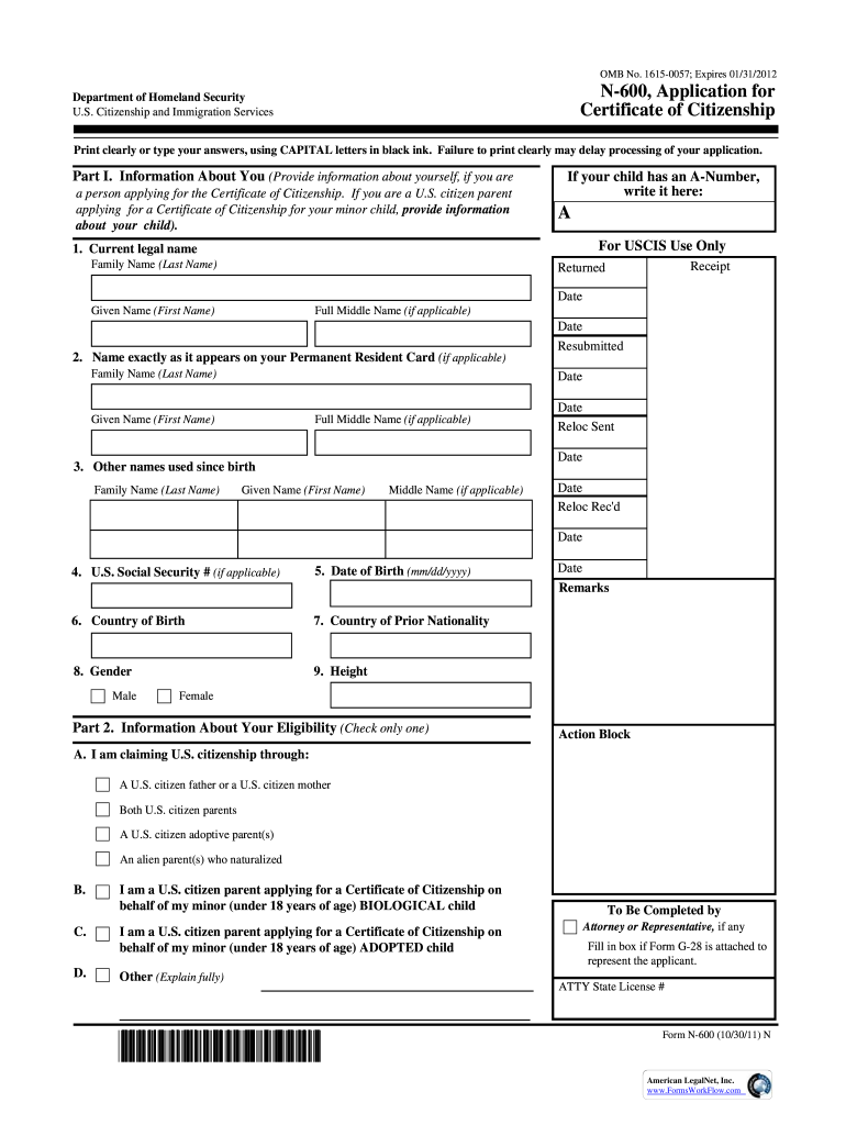  a N 600, Application for Certificate of Citizenship Justia 2017