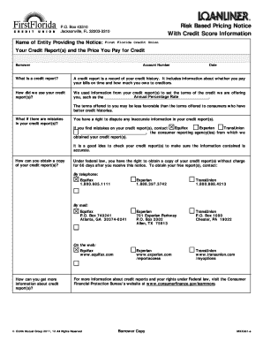 Risk Based Pricing Notice  Form