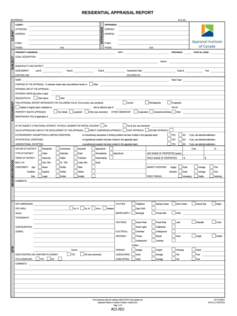 AIC Residential Appraisal Report ACI  Form