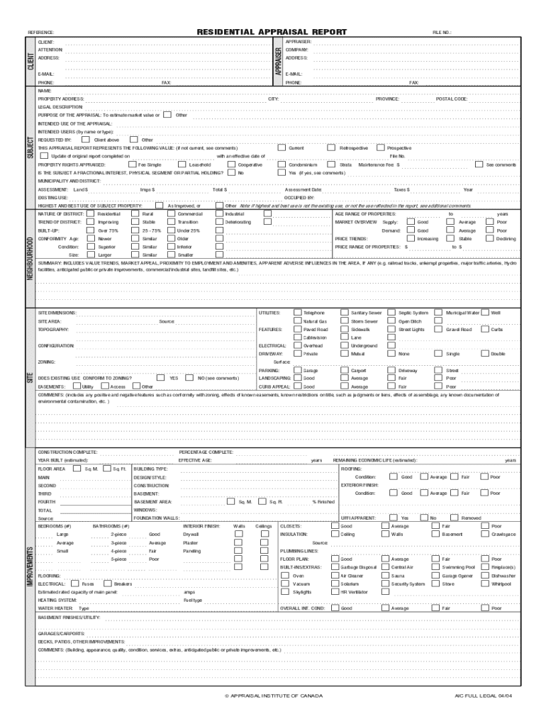 AIC Residential Appraisal Report ACI  Form