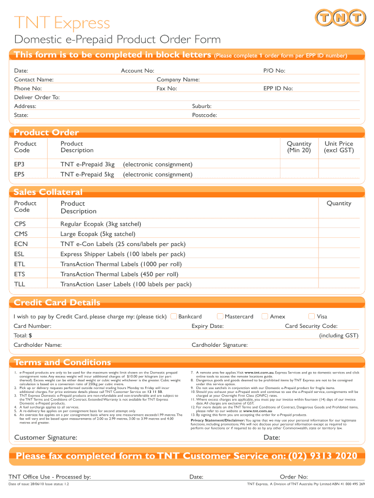 EPrepaid Order Form TNT