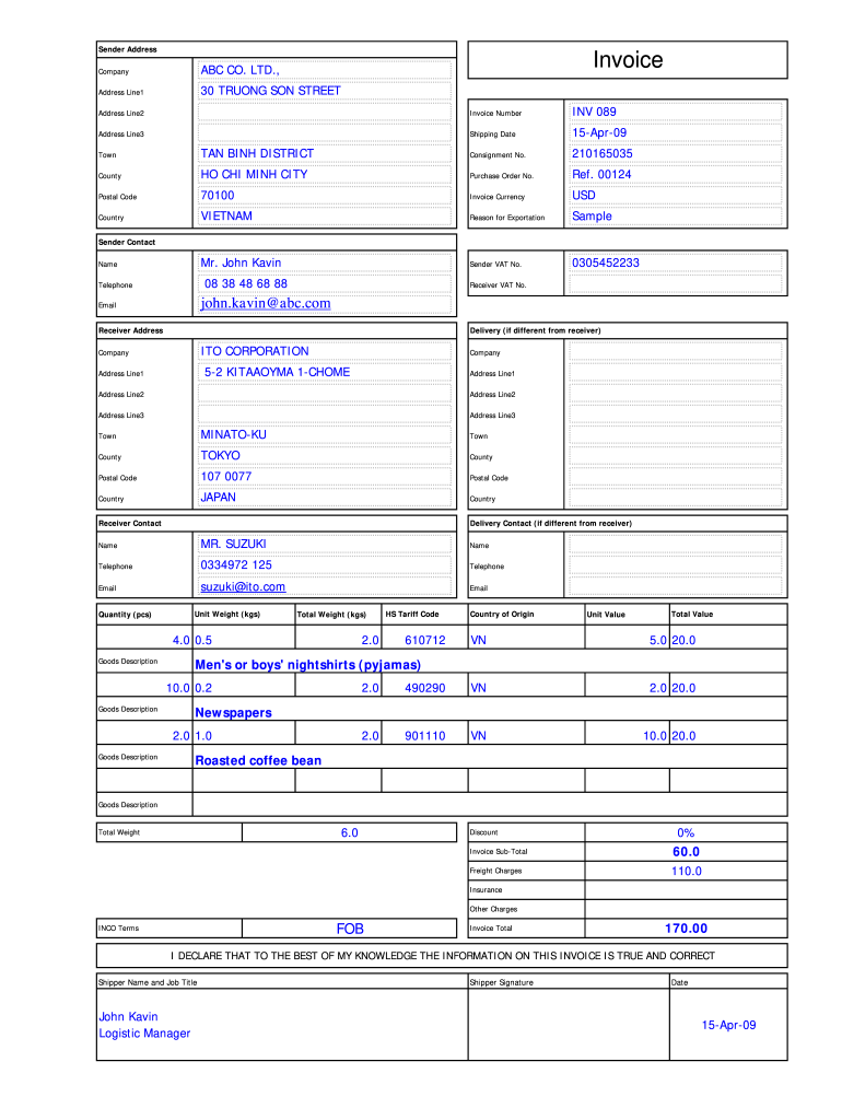 Tnt Commercial Invoice  Form